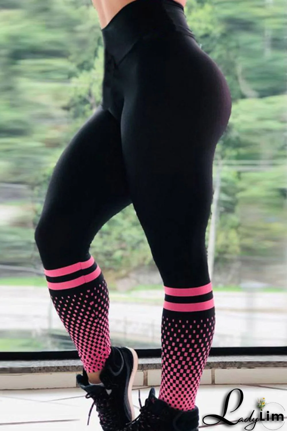 Rose Red Fashion Casual Sportswear Print Skinny High Waist Pencil Full Print Bottoms