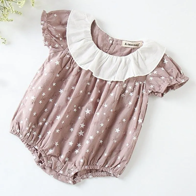 New 2021 Baby Girls Clothing Fashion Lapel Short Sleeves Rompers Summer Stars Printing Infant Clothes Baby Girls Rompers