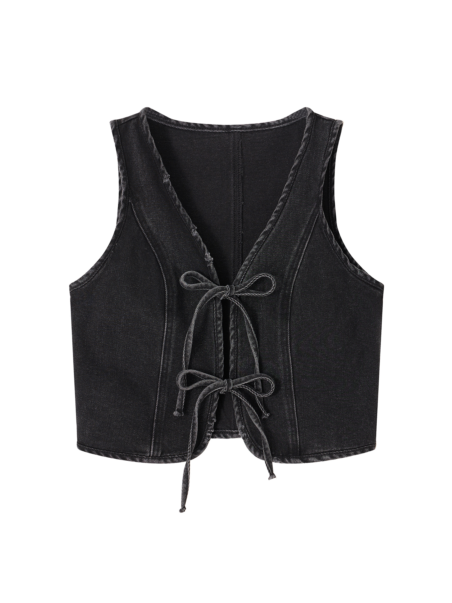 Topchoicegifts wsevypo Retro Summer Jeans Vest Women's Sleeveless Tie-up Front Denim Crop Tank Tops Western Style Outwears Streetwear