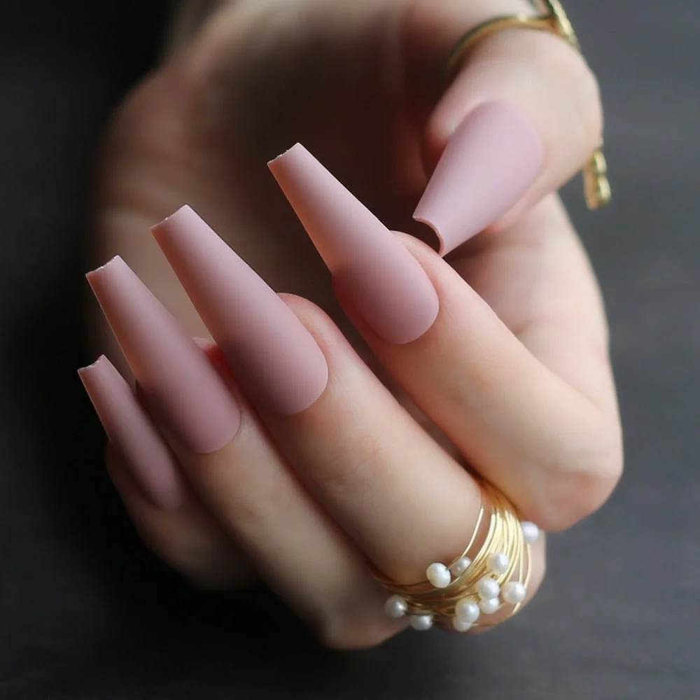Extra stunning fasle nails Nude Long Luxury Coffin Matte Medium Acrylic nails salon 20pcs fake nails ballet Classic available-Nail Inspo