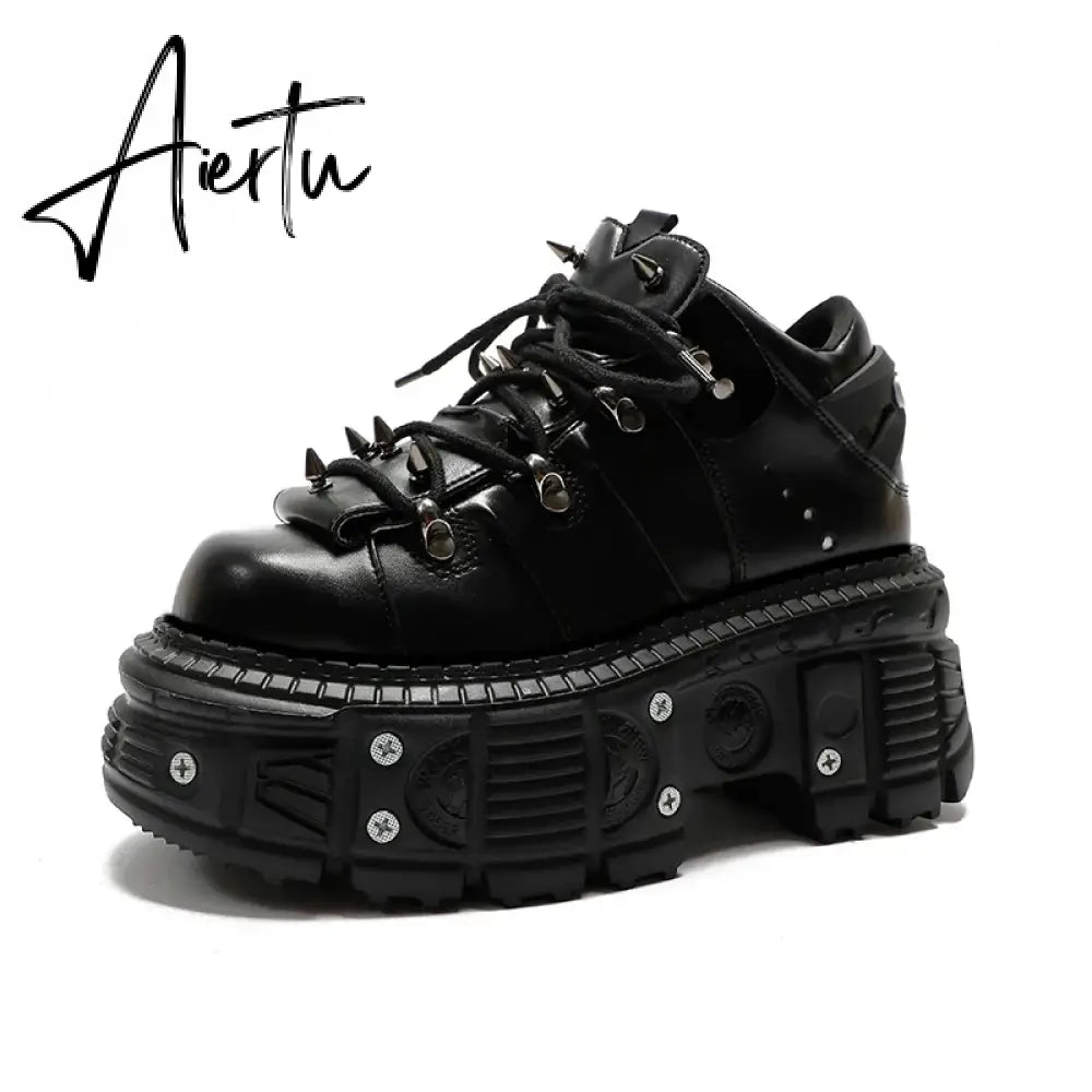 Punk Small Leather Women's Metal Gothic Dark Muffin Lolita Rivet Niche Y2g Hot Girl Platform Shoes Aiertu