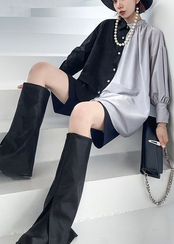 VCSHOES Black Patchwork Button asymmetrical design Fall Long sleeve Shirt Top