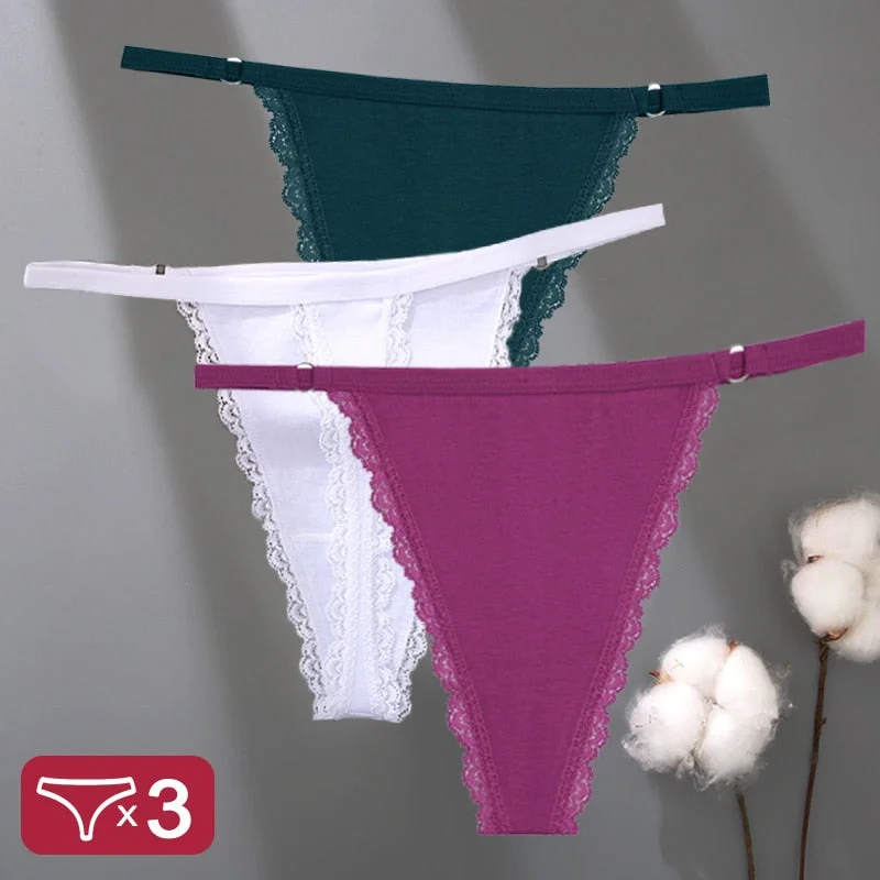 3PCS/Set Cotton Panties Lace G-String Women Lingerie Sexy Underwear for Female Panties Ladies T-Back Thong Lace Floral Pantys