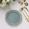 10 Pack | 8" Dusty Blue Plastic Dessert Salad Plates, Disposable Tableware Round With Gold Scalloped Rim