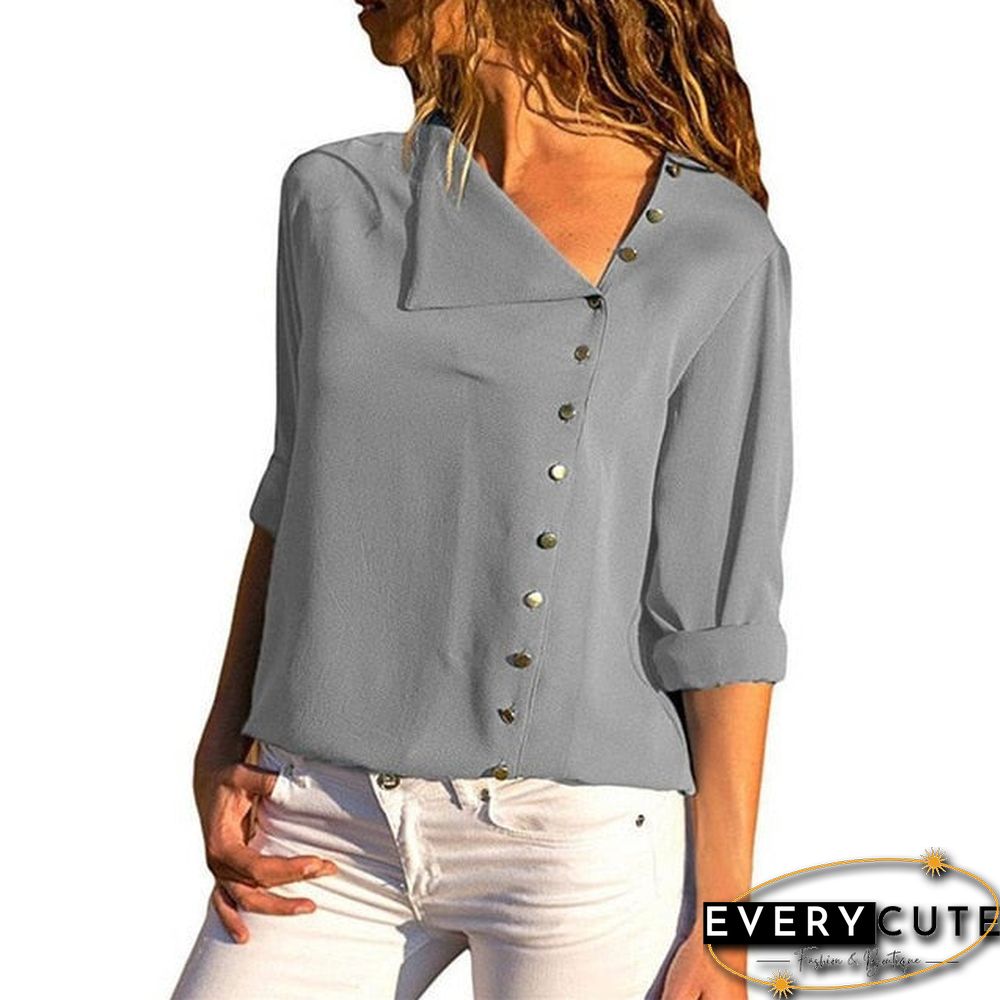 Womens tops and blouses-fashion long sleeve-skew collar chiffon blouse casual plus size