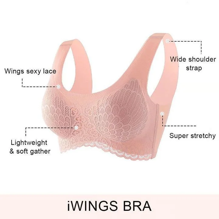 Hers Wings Wireless Push Up Comfort Shock Proof Latex Pad Lace Bra 