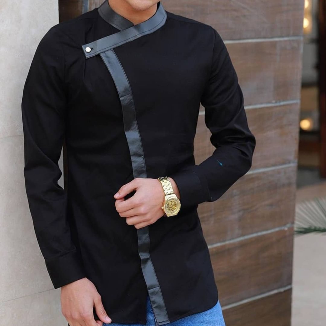 Men's Asymmetric Patchwork Long Sleeve Shirt
