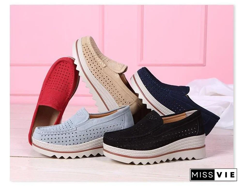 Women Shoes Platform Sneakers Slip on Flats Loafers Moccasins Hollow Out Casual Shoes