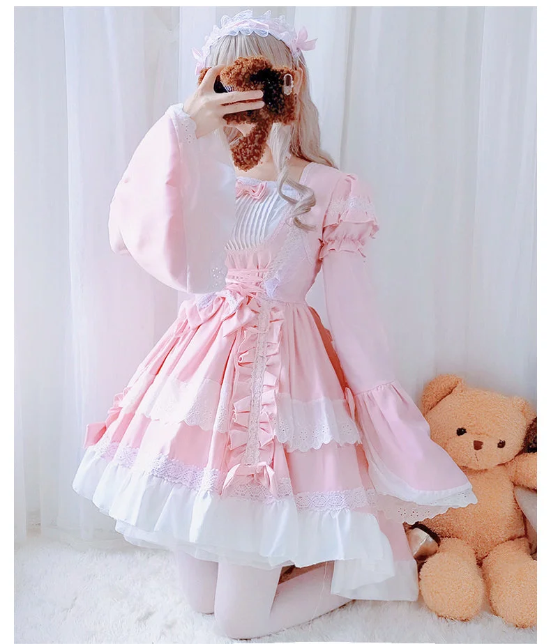 Sweet Lolita Lace Bowknot Flare Sleeve Swallowtail Kawaii Dress SP16878