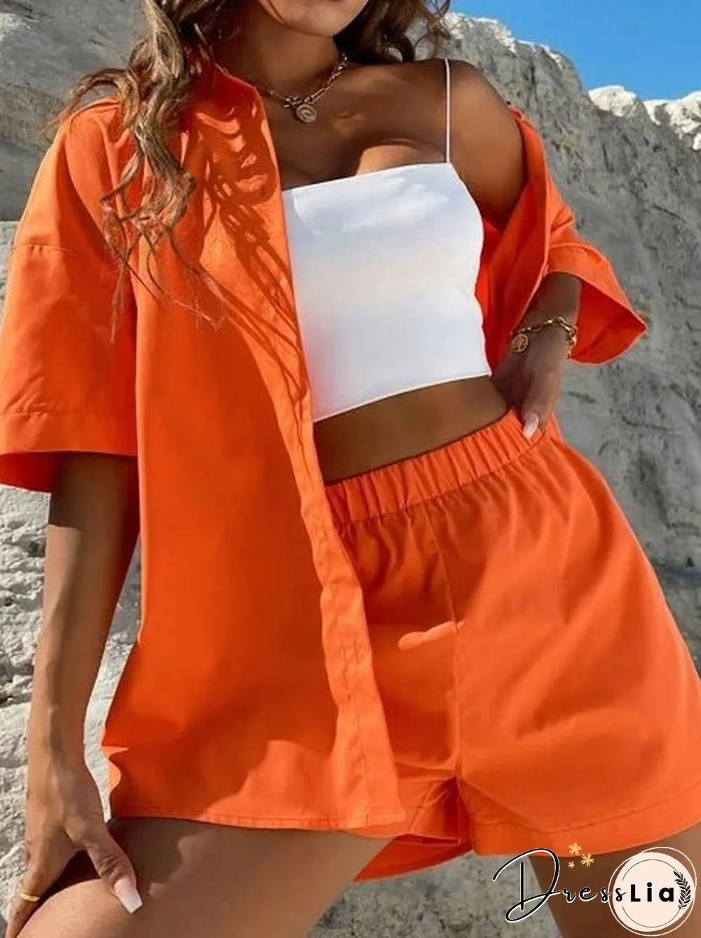 Women'S Sets Solid Dropped Shoulder Shirt & Shorts Two-Piece Set