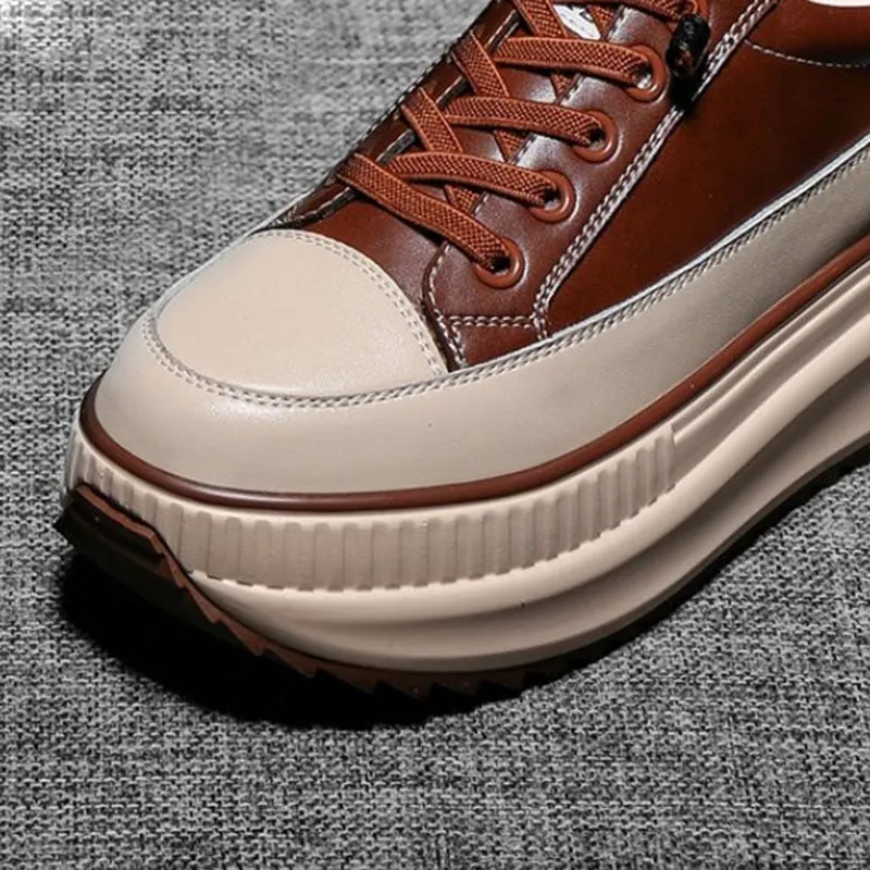 Lucyever Mix Color Chunky Platform Sneakers Women Lace-up Hidden Heels Vulcanize Shoes Woman 2021 Pu Leather Autumn Casual Shoes