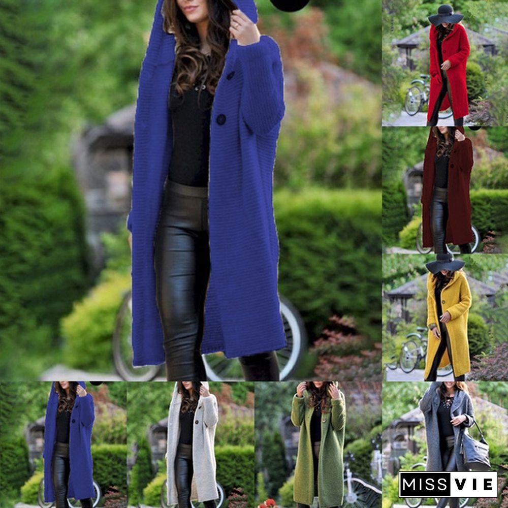 New Autumn Winter Women Hooded Coat Cardigan Sweater Coat Lady Solid Color Coat Thick Soft Fashion Jacket Long Plus Size Overcoat