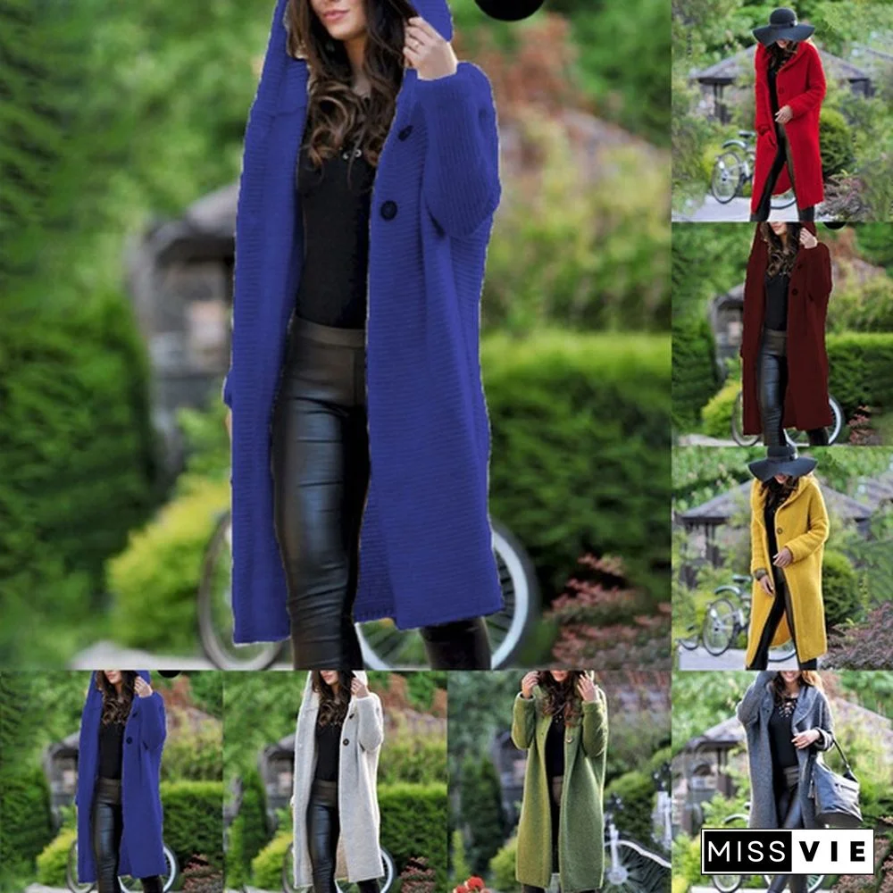 New Autumn Winter Women Hooded Coat Cardigan Sweater Coat Lady Solid Color Coat Thick Soft Fashion Jacket Long Plus Size Overcoat