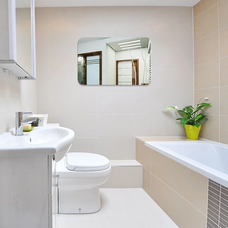 Mirror Wall Sticker Oval Rectangle Self Adhesive Room Decor Stick On Art Decor for Bathroom Wall Modern Decoration Stickers