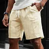 Striped Linen Blend Men's Shorts - Lightweight Summer Casual Wear with Drawstring Waist and Cuffed Hem by Inlyline