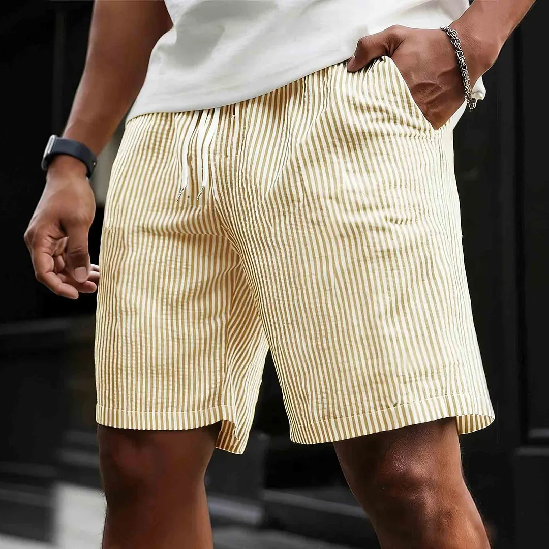 Men's Vintage Striped Beach Vacation Elastic Waist Drawstring Shorts-INSPIREUSE