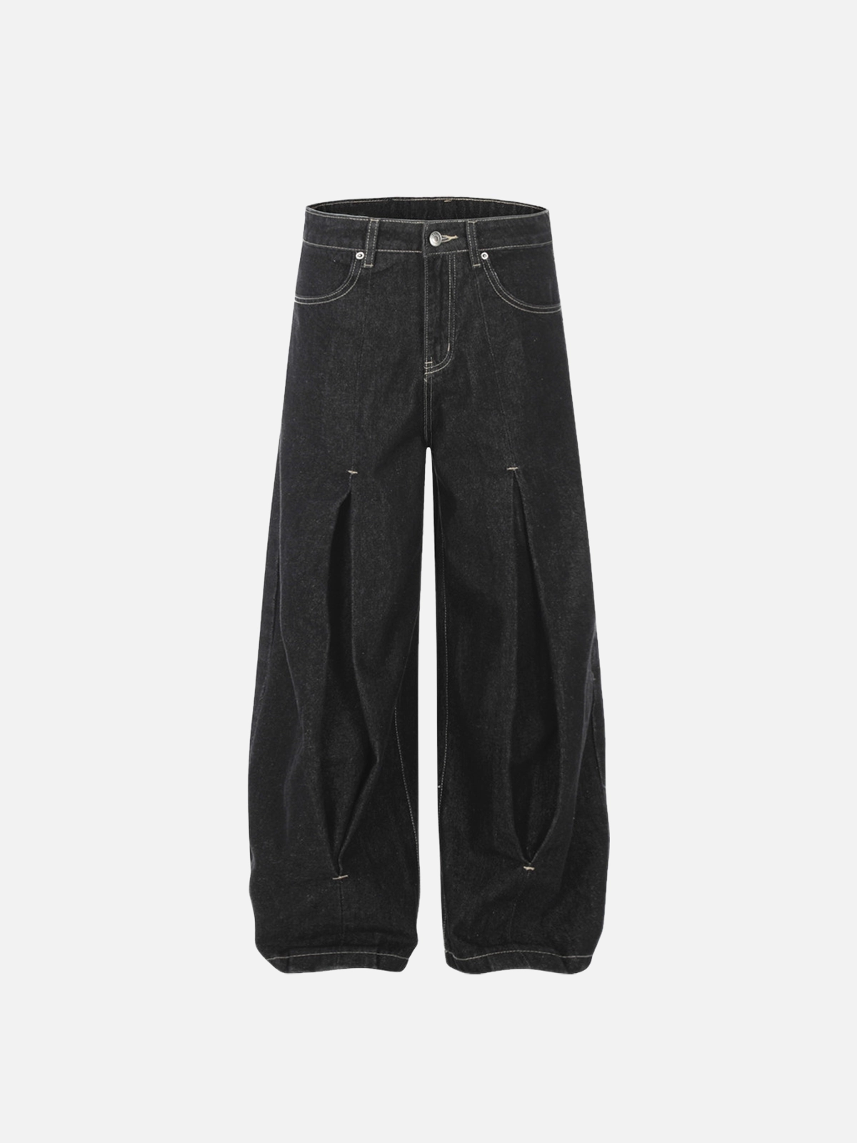 Black Act Chic Washed Pleated Loose Scythe Jeans Front