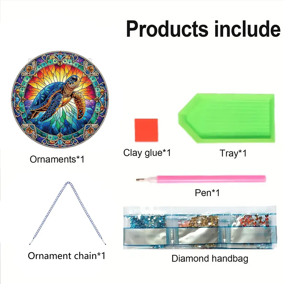 2D Flat DIY Stained Glass Turtle Suncatcher Diamond Painting Art Pendant