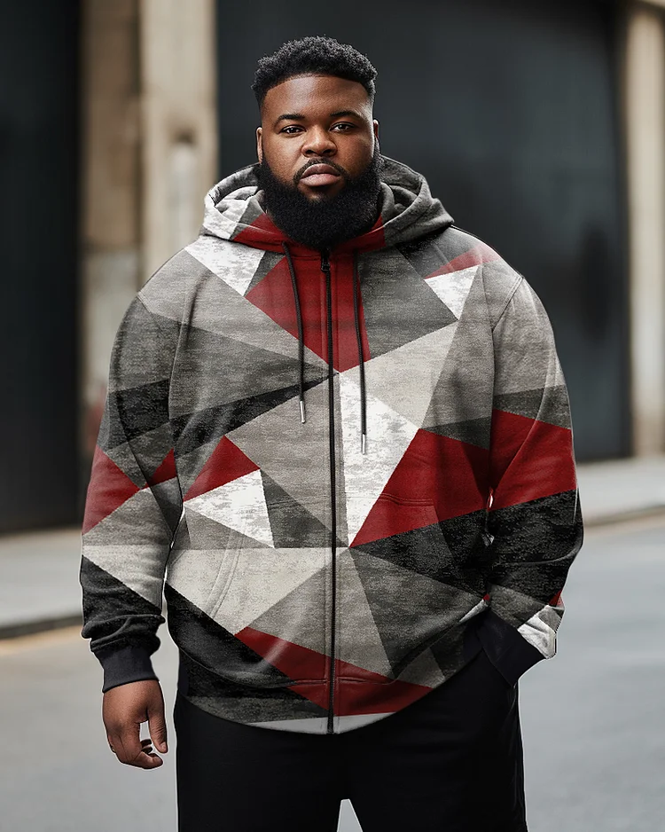 Men's Plus Size Abstract Square Zip Hoodie