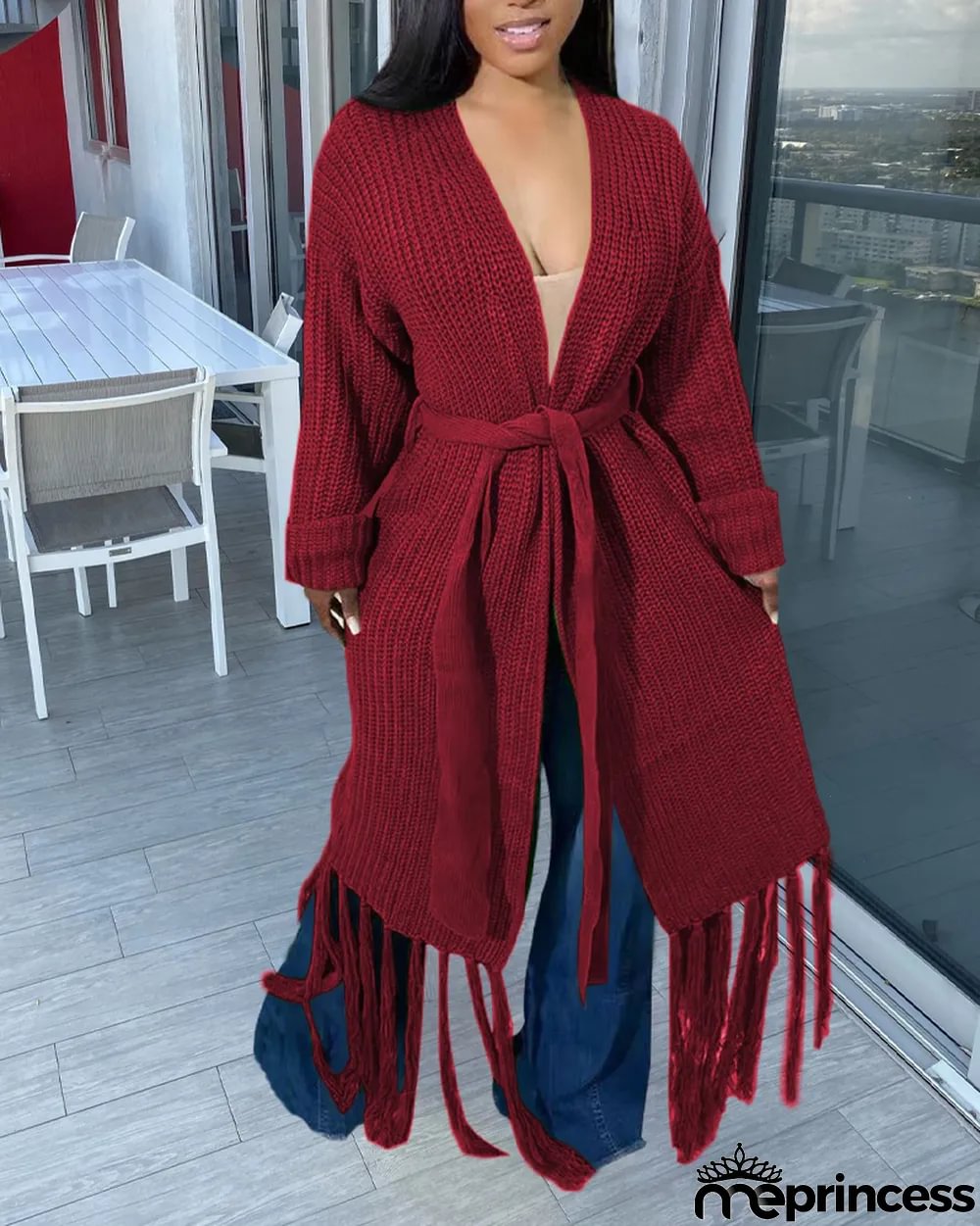 Women Long Sleeve Fringe Cardigan Sweater