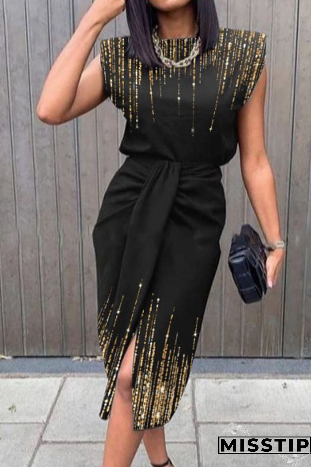 Black Elegant Print Printing O Neck A Line Dresses