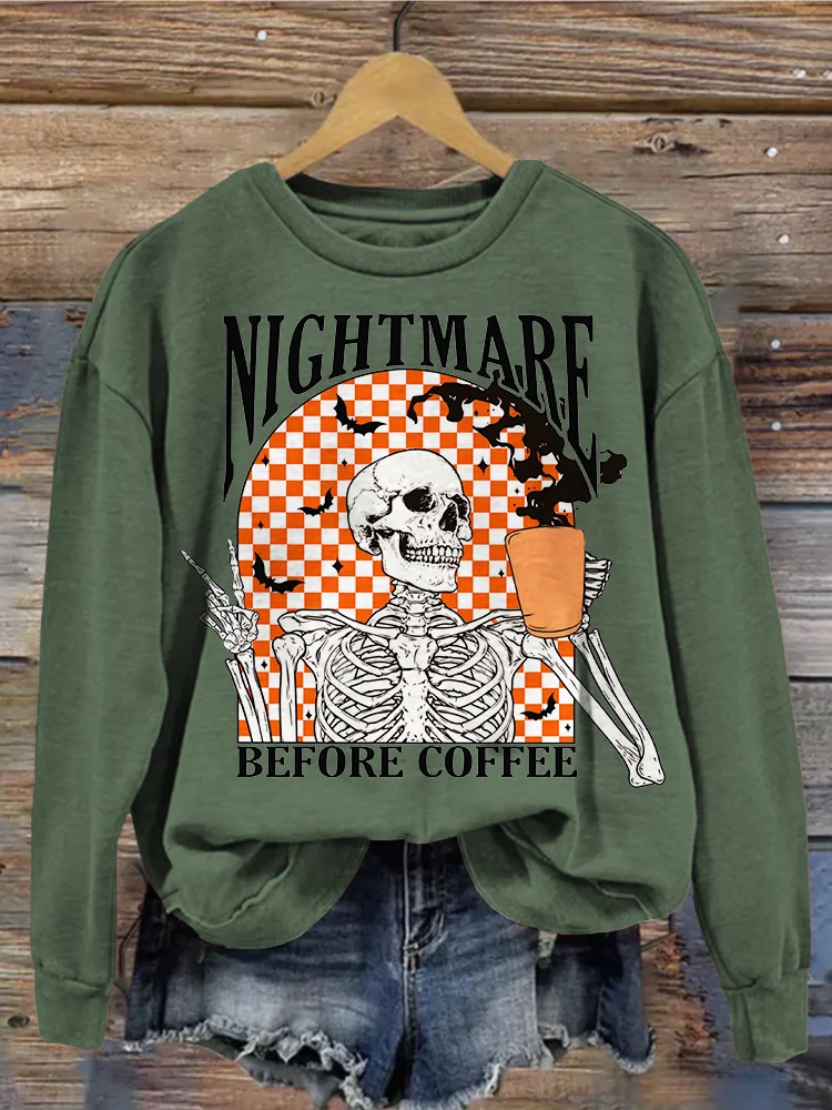Wearshes Nightmarf Before Coffee Funny Halloween Sweatshirt