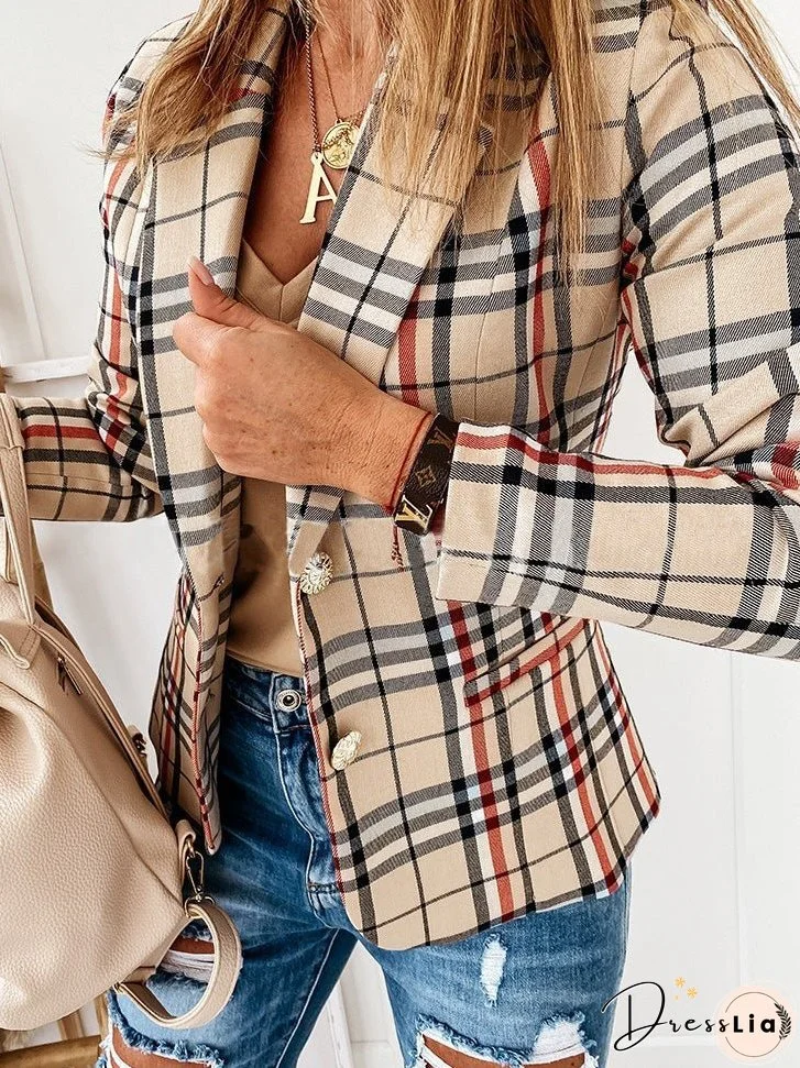 Women's Blazers Plaid Lapel Long Sleeve Slim Fit Blazer