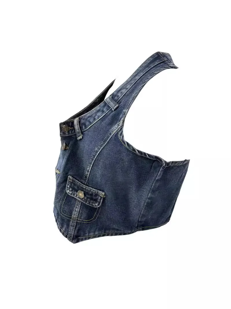 Woherb Reintage Joker Wash Make Old Sleeveless Stretch Ancient Style Denim Vest-Outfit Ideas