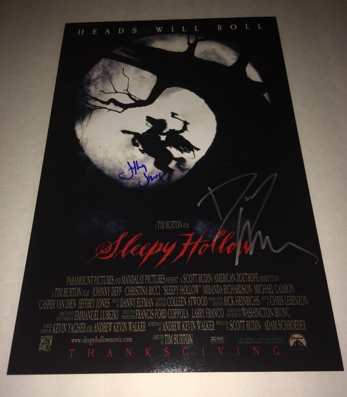 Sleepy Hallow Signed X2 11X17 Mini Poster IN PERSON Proof Danny Elfman + Jones