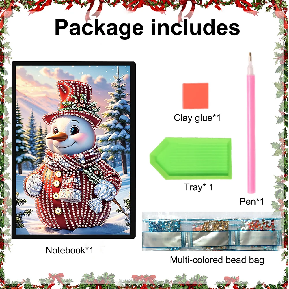 Snowman A5 Size Diamond Painting Notebook Set with 4Pcs Bookmark Holiday Gift