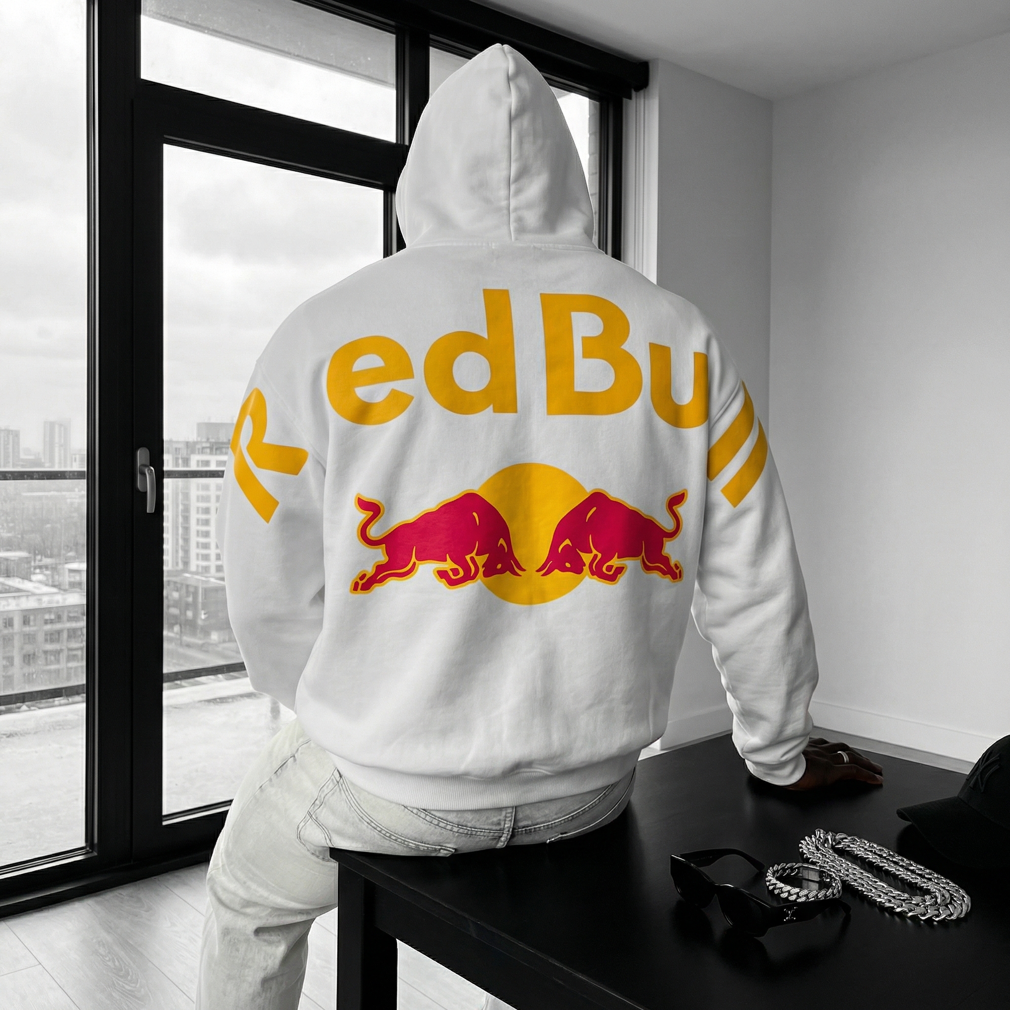 Men's BULL Racing Print Glow-in-the-Dark Reflective Print Hoodie