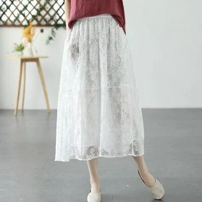 Summer Retro Figured Mesh Cotton Linen Skirt