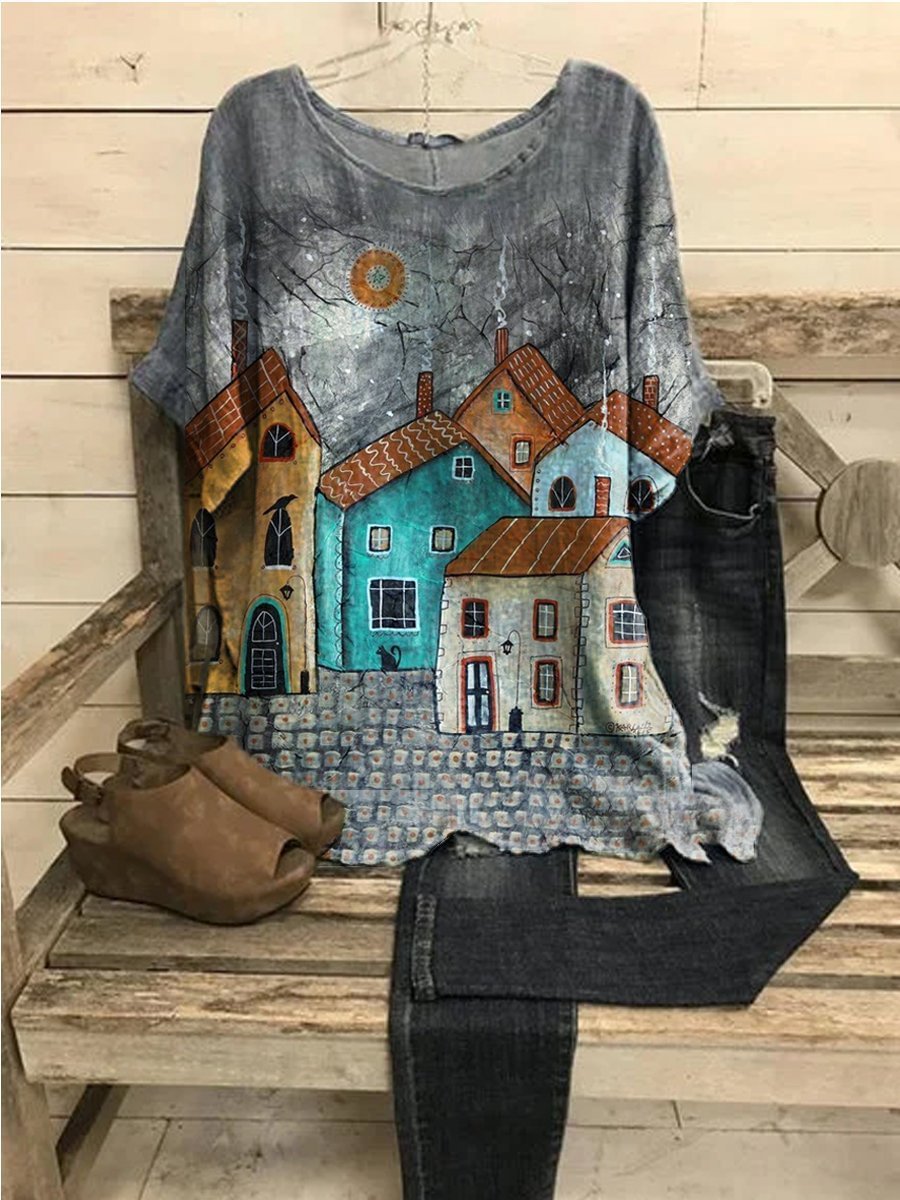 Gray Casual Tribal Shirts & Tops