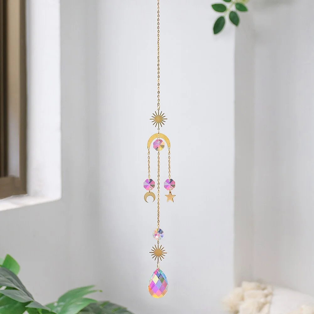 Colorful Crystals Suncatcher Hanging Sun Catcher with Chain Pendant Ornament Suncatchers for Window Home Garden Christmas Gift