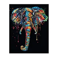 Colorful Elephant Head on Black - Pearls Painting