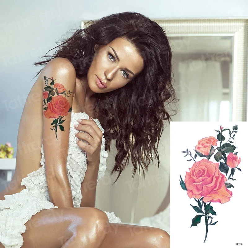 temporary fashion tattoos rose flower leaves sexy girl model tattoos for women temporary tattoo sticker roses body art tatoo