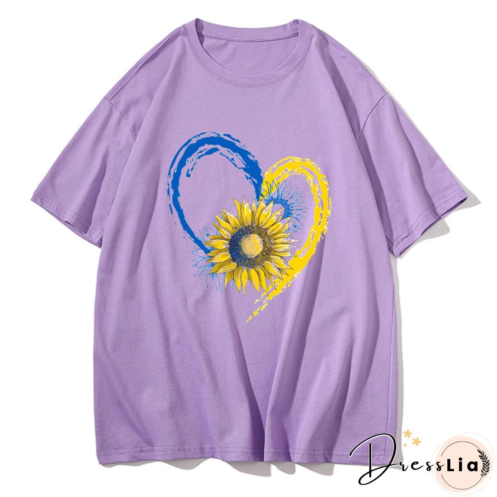 Cool Ukraine Flag Sunflower Vintage Ukrainian Lovers Ukraine Print Women Graphic T-Shirt Summer Y2K Top Casual Oversized T Shirt