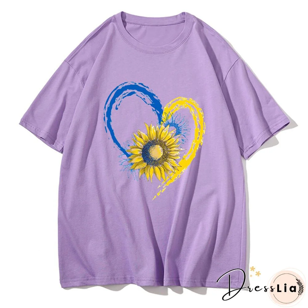 Cool Ukraine Flag Sunflower Vintage Ukrainian Lovers Ukraine Print Women Graphic T-Shirt Summer Y2K Top Casual Oversized T Shirt