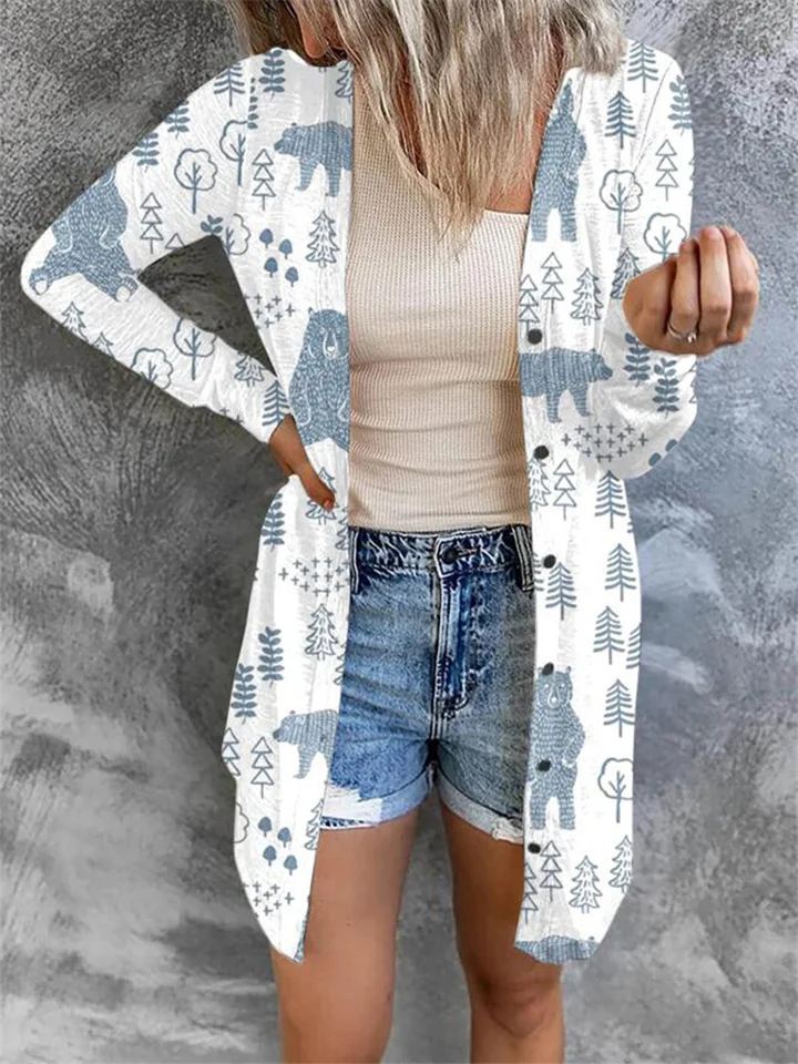 Fall and Winter New Christmas Theme Printed Jacket Small Cardigan Women's Casual Loose Tops Female