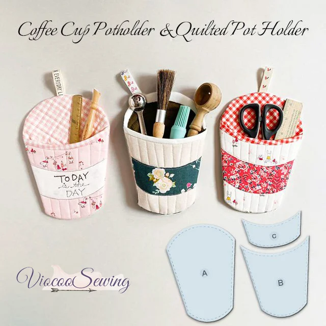 COFFEE CUP POTHOLDER & POT HOLDER PATTERN TEMPLATE (3 PCS)