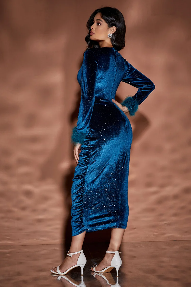 Feather Irregular Long-sleeved Dress