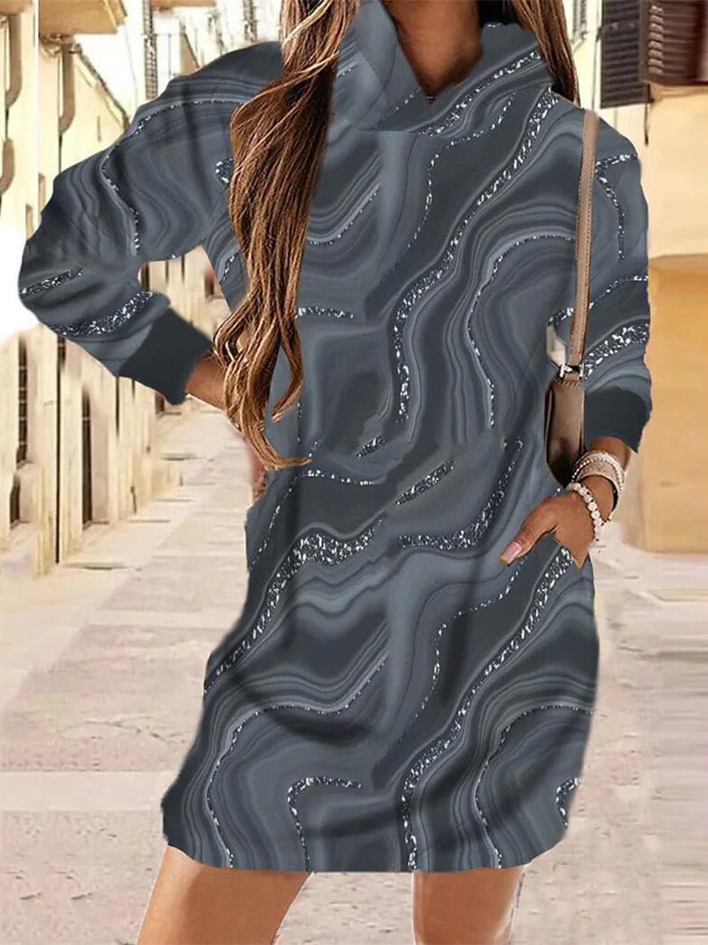 Women Dress Long Sleeve Hooded Geometric Mini Dress