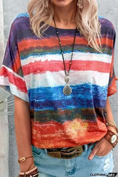 Colorful Stripe Short Sleeve T Shirt