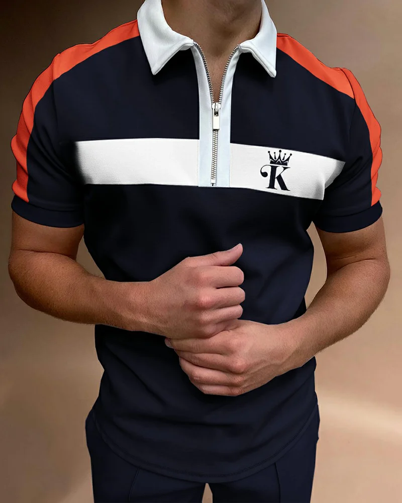 Men's Casual K Print Short Sleeve Polo Shirt