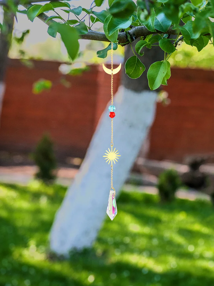 1/4pcs Hanging Bead Moon Sun Light Catcher Crystal Outdoor Wall Wind Chimes