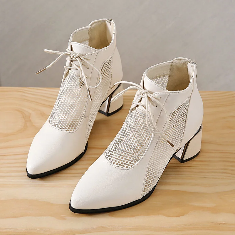 2022 Summer Sexy Black Ankle Boots For Women Mesh Breathable High Heels Botas De Mujer Pointed Toe Thick Heeled Sandals