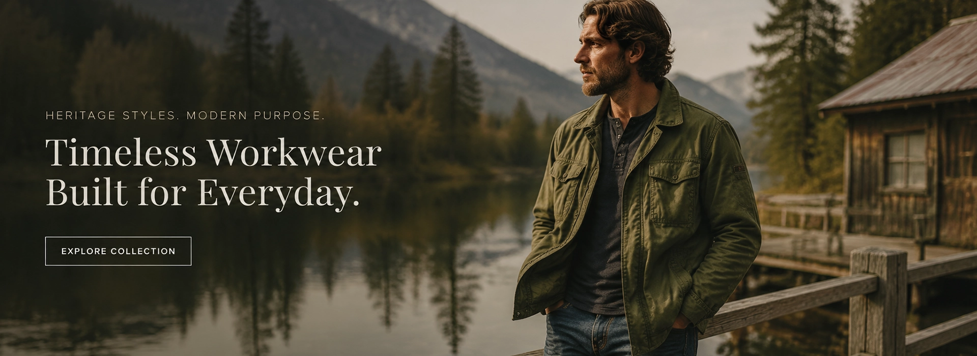 Gracebras heritage menswear featuring a man wearing a vintage military-inspired jacket in an outdoor lifestyle setting.