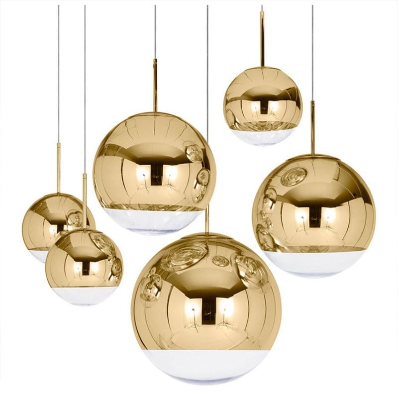 LukLoy Modern Mirror Glass Ball Pendant Light Copper Silver Gold Globe Loft Hanglamp Modern Lamp Kitchen Light Fixture