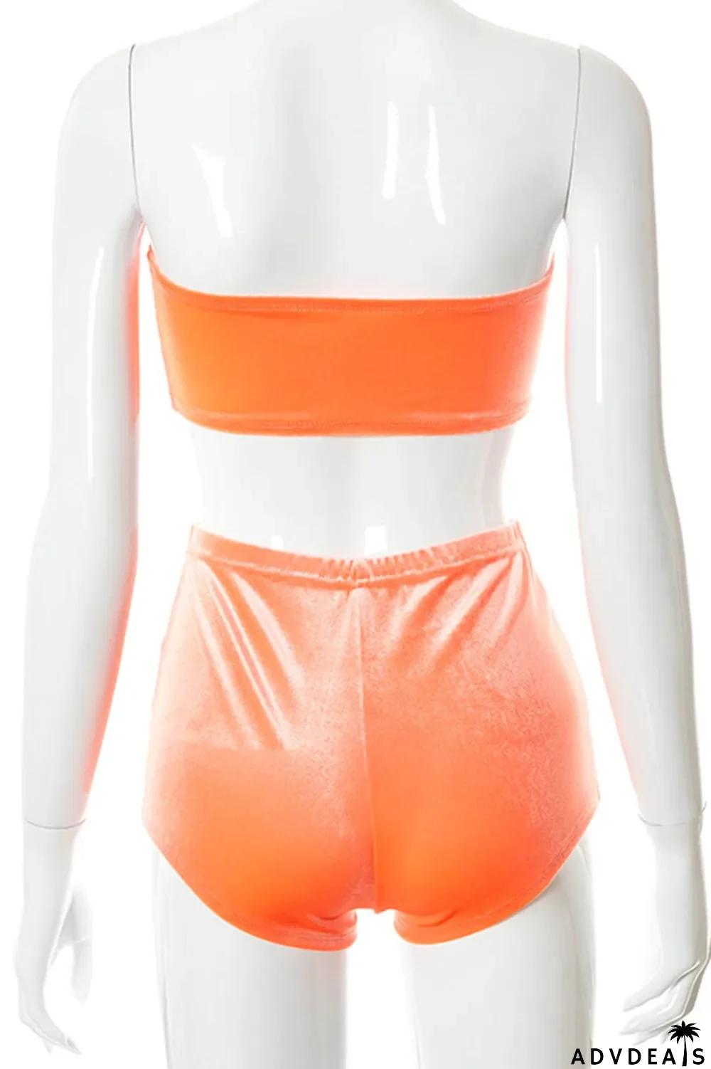 Orange Apricot Sexy Print Split Joint Strapless Sleeveless Two Pieces