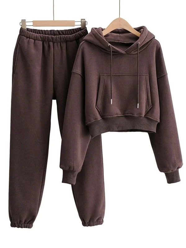 Sport Casual 4 Colors Drawstring Hoodies&Pants Suits